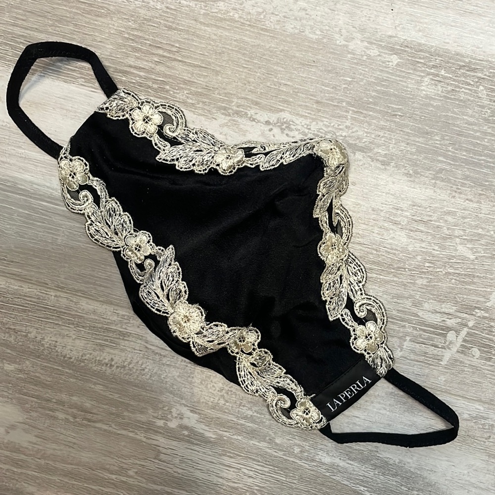 La Perla Black Face Mask with Gold Lace Trim